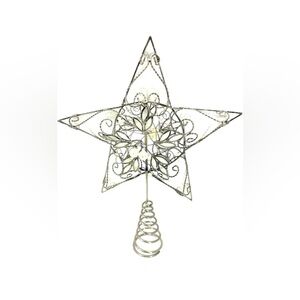 Capiz Shell Pearlescent Silver Star Christmas Tree Topper Faux Pearls Scroll NEW